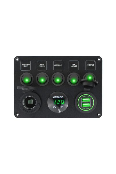 Choice Green Boat Switch Panel Car Switch Panel Waterproof Digital Voltmeter Dual Usb Port 12v Outlet Combi