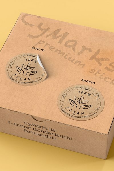 alışveriş kurdu 100% Vegan Lettering Kraft Pattern Sticker Packaging Shipping Packing Label - 4X4Cm 70 Pieces Round