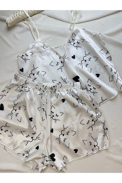 ROZENİN LINGERIE Adjustable Strap Satin Pajama Set