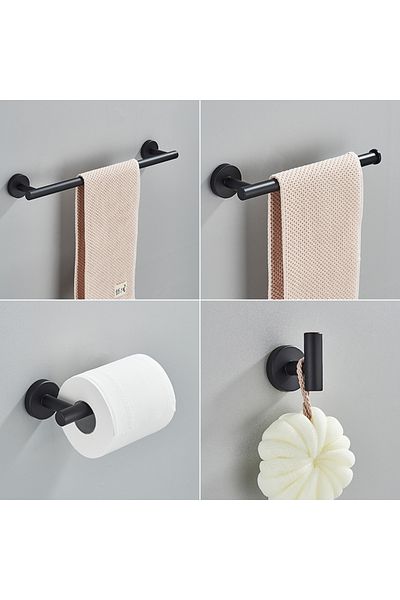 Blackswan Design Set accesorii baie, Blackswan, Tip M17, 4 piese, model negru mat rotund, dimensiune 45 cm