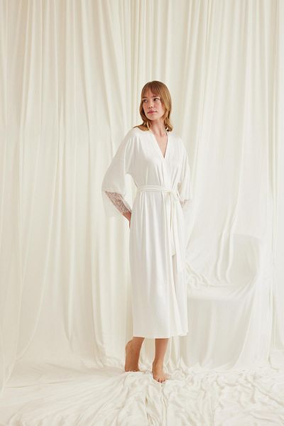MONAMİSE Lace and Belted Dressing Gown