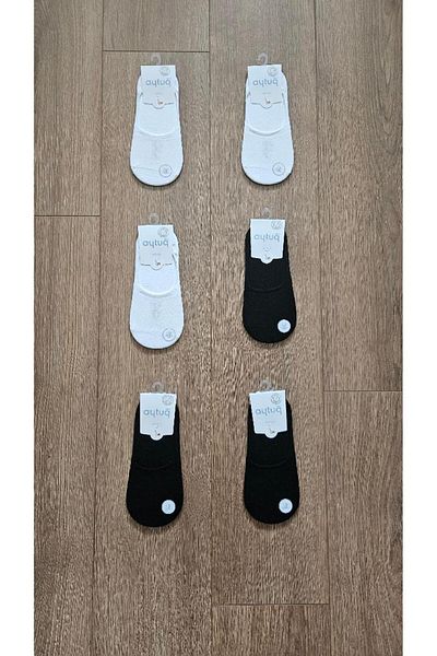 Aytuğ Aytuğ 6 Pairs Women's Bamboo Group Summer Season Combed Cotton (White-Black) Ballerina Socks - 34319-6