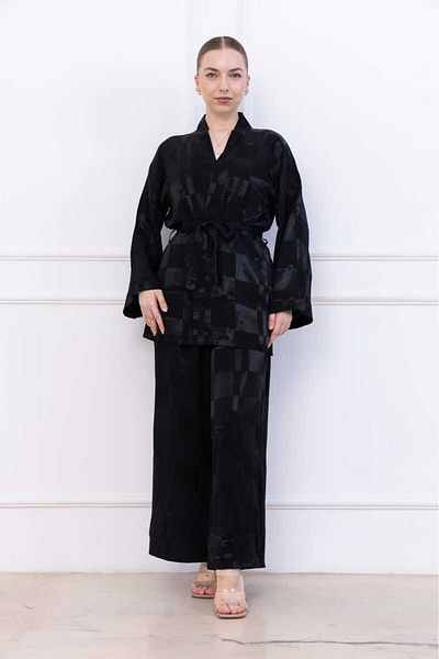 COTTOWOO Women's Black Flosh Viscosa Waist Elastic Palazzo Pants