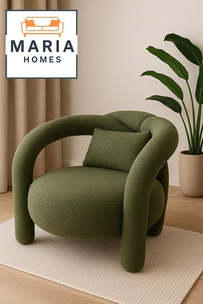 MARIA HOMES Contemporary Green Artistic Accent Chair – Bold Round Armchair with Unique Curved Tubular Frame