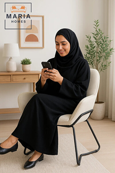 MARIA HOMES Cream Upholstered Lounge Chair – Wide Fabric Armchair with Sled Metal Legs for Home or Office Use