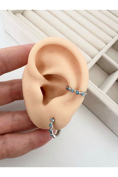 My Bellas Jewels Surgical Steel Blue Zircon Stone Hoop Tragus Piercing, Helix, Flat, Conch, Lobe (1 Piece)