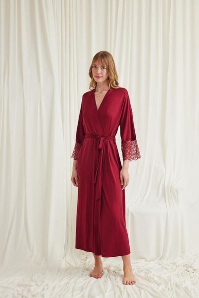 MONAMİSE Lace and Belted Dressing Gown