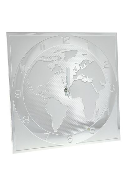 GiftExpress Silver-plated world map wall clock 40cm