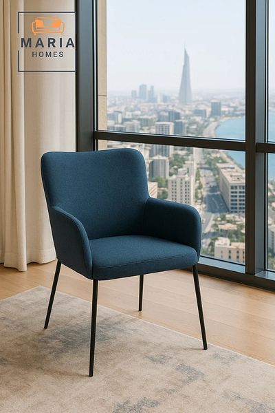 MARIA HOMES Blue High Back Fabric Armchair – Modern Upholstered Lounge Chair with Black Legs for Home or Office
