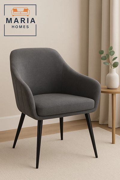 MARIA HOMES Dark Grey Fabric Armchair – Upholstered Modern Lounge Chair with Black Legs for Home or Office