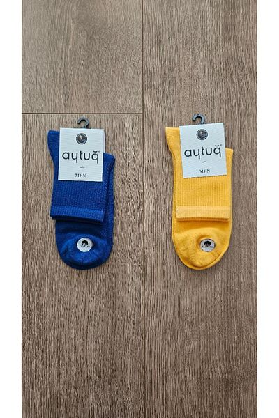 Aytuğ Aytuğ Men's Summer Season 2 Pairs Cotton-Cotton (Yellow-Dark Blue) Konç Socks - 11103-2