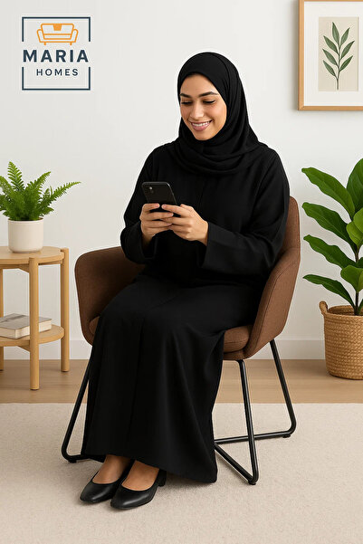 MARIA HOMES Brown Fabric Lounge Chair – Upholstered Armchair with Sled Black Metal Legs for Home or Office Use