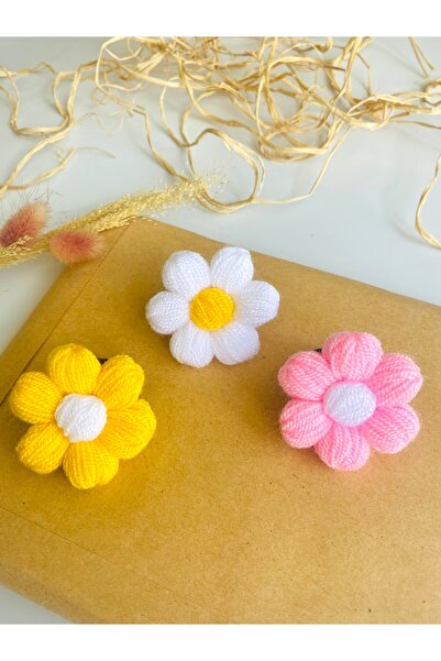 seyranat Κοριτσάκι 3 τεμαχίων ροζ-λευκό-κίτρινο πλεκτό λουλούδι μαργαρίτα φου...