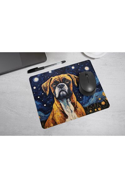 MS Major Selection Boxer Dog Mouse Pad – Starry Night Art Design (17.5X21.5 Cm, Non-Slip Base)