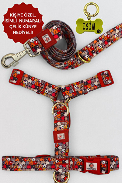 CARAMELOS KÖPEK TASMA SETİ KİŞİYE ÖZEL İSİMLİ TASMA, H TİPİ TASMA ,GÖVDE+GEZDİRME TASMASI, KÖPEK KÜNYE