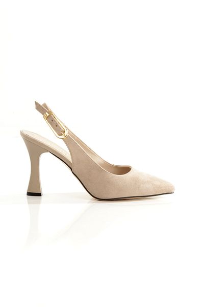 Ayakkabı Podyumum '' Azura'' Skin Suede Pointed Toe Back Open Large Buckle 9 cm Goblet Heel New Season