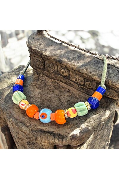 bizizmoda Bodrum Cam Boncuk El Yapımı Kolye Nazar Boncuk Mavi Kolye