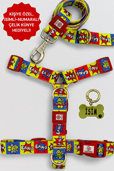 CARAMELOS KÖPEK TASMA SETİ KİŞİYE ÖZEL İSİMLİ TASMA, H TİPİ TASMA ,GÖVDE+GEZDİRME TASMASI, KÖPEK KÜNYE
