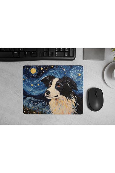 MS Major Selection Tampă de mouse Border Collie – Design de artă Starry Night (17,5x21,5 cm, bază anti-alunecare)
