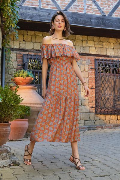 MONAMİSE Rochie decoltată cu model de flori și frunze