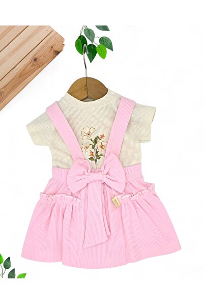 Ege Bebek KIZ BEBEK FİTİLLİ YAZLIK FİYONK DETAYLI SALOPET ELBİSE VE İÇ T-SHIR...