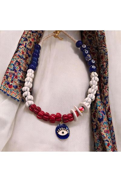 bizizmoda Basement Glass Bead Handmade Eye Necklace Evil Eye Bead Blue Necklace