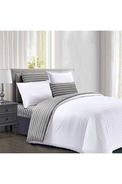 Pazar Home Bedding مفرش زوجي مقلم من ٦ قطع- بازار هوم باريرا - بحشوة ثابتة