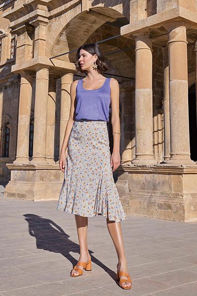 MONAMİSE Floral Patterned Thick Strap Skirt Set