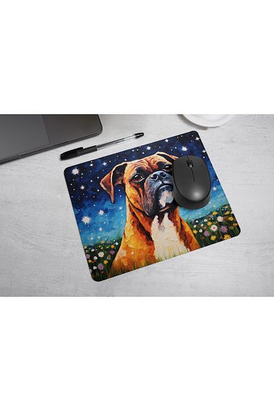 MS Major Selection Boxer Dog Mouse Pad – Starry Night Art Design (17.5X21.5 Cm, Non-Slip Base)