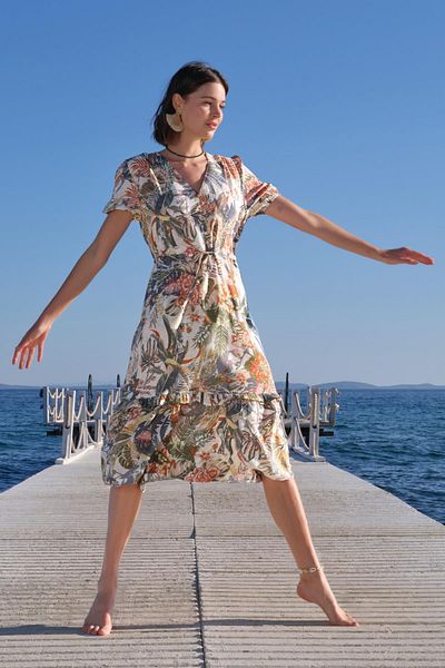 MONAMİSE Rochie cu modele de flori și frunze