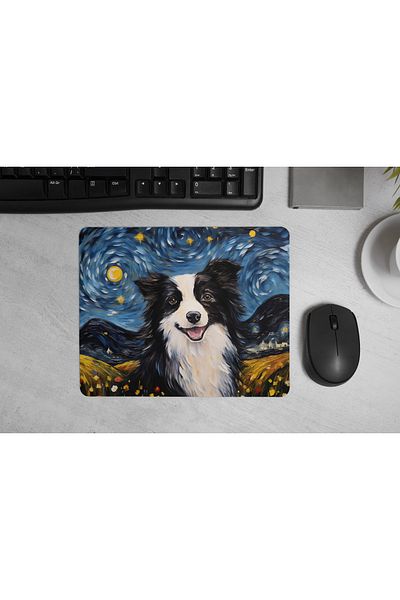 MS Major Selection Border Collie Mouse Pad – Starry Night Art Design (17.5X21.5 Cm, Non-Slip Base)