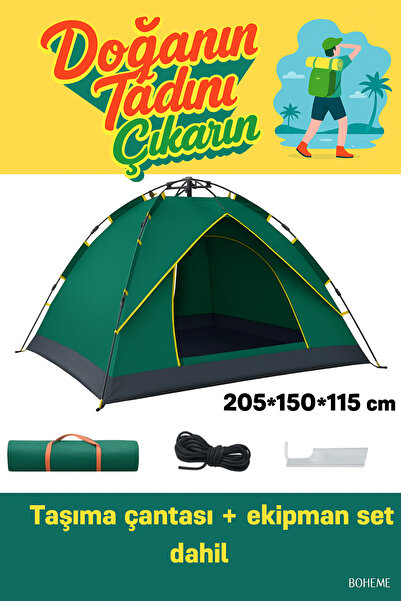 Boheme Hızlı Kurulan Otomatik Kamp Çadırı 2 Kişilik | Uv Koruma Kaliteli Meltblown Su Geçirmez Kumaş