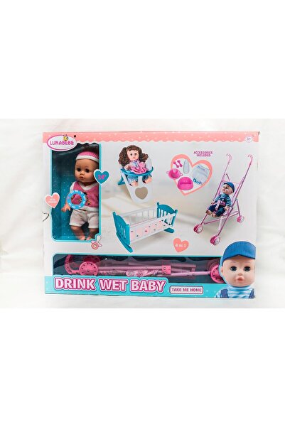 rexa دمية طفل مع كرسي طعام وسرير وعجلة وإكسسوارات 6 قطع 3 سنوات