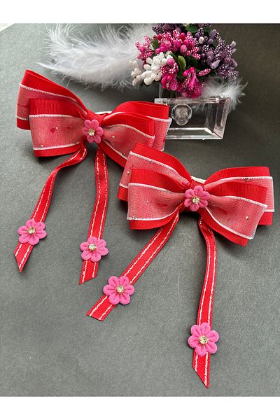 Nevgiss Aksesuar Stoned Tulle Ribbon Stoned Flower Elastic Buckle Pair