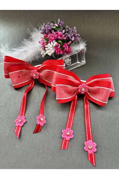 Nevgiss Aksesuar Stoned Tulle Ribbon Stoned Flower Elastic Buckle Pair