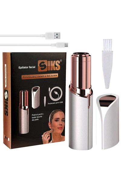 SIKS ® epilator for facial hair removal with LED and USB cable charging, white