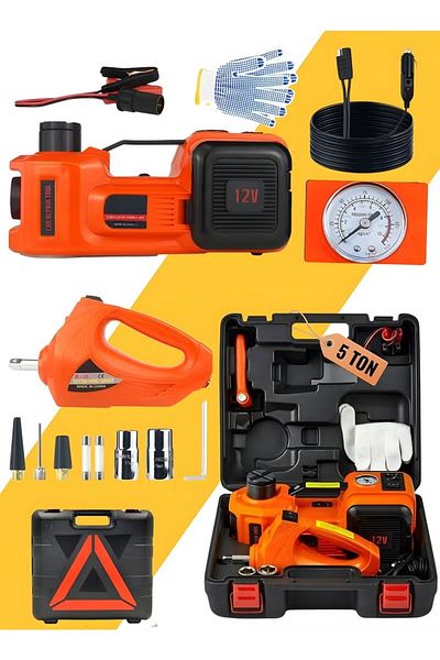 Primo Plus 12V 5 Ton Electric Hydraulic Car Jack Set with 4 in 1 Multifunctional Air Pump