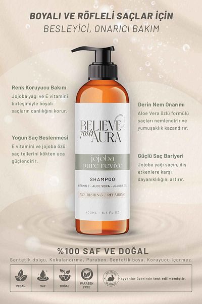 Believe Your Aura Jojoba Oil Shampoo - Dyed Damaged Dry Hair - Nourishing Repairing Hair Care Shampoo - 400 ml