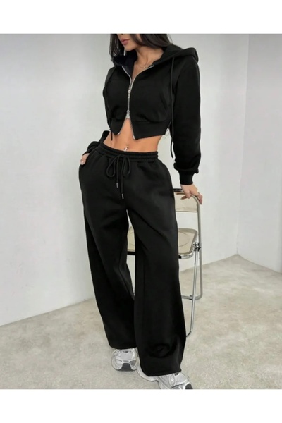 CAONNES Pantaloni de trening negri, largi, de damă, de mărime mare, îmbrăcămi...