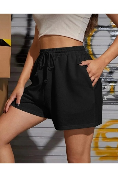 CAONNES Kadın Siyah Şort Büyük Beden Battal Eşofman Altı Spor Rahat Giyim Kaliteli Şık Görünüm
