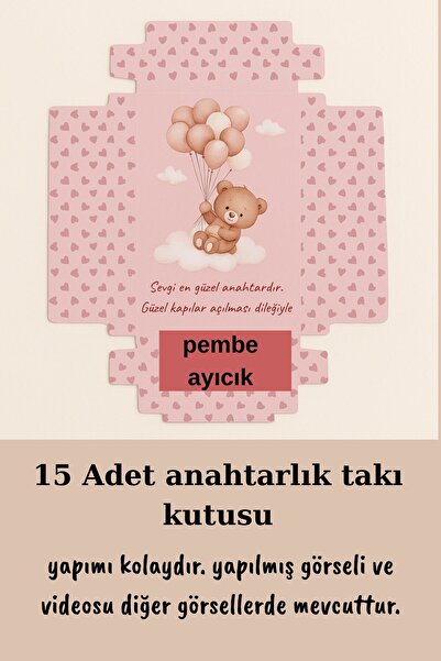 Emtory Home Askılı Anahtar Pembe Ayıcık Kutu | 15 Adet Anahtarlık Kutusu - He...