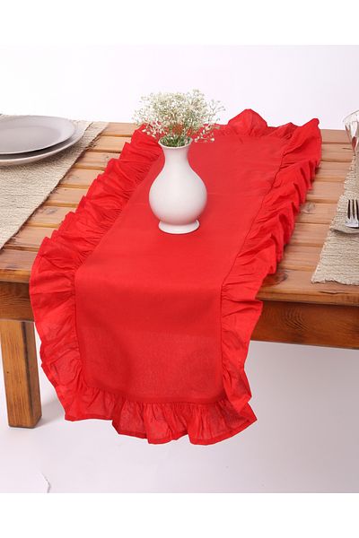 ÇIQRIK HOME Natural Frilly Vintage Red Runner Ranır 40X110 cm