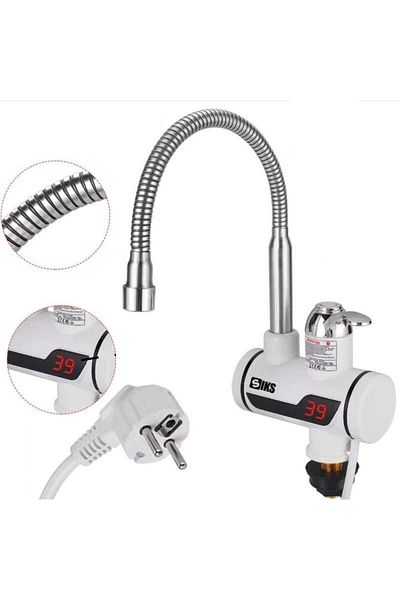 SIKS Robinet electric instant pentru apă caldă, afișaj digital, țeavă flexibilă, putere 3000W, până la 60°C