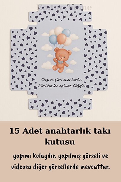 Emtory Home Askılı Anahtar Mavi Ayıcık Kutu | 15 Adet Anahtarlık Kutusu - Hed...