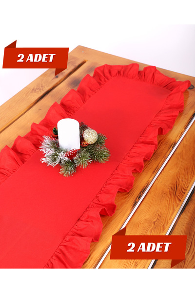 ÇIQRIK HOME 2 Adet Natural Fırfırlı Vintage Kırmızı Runner Ranır 40x110 Cm