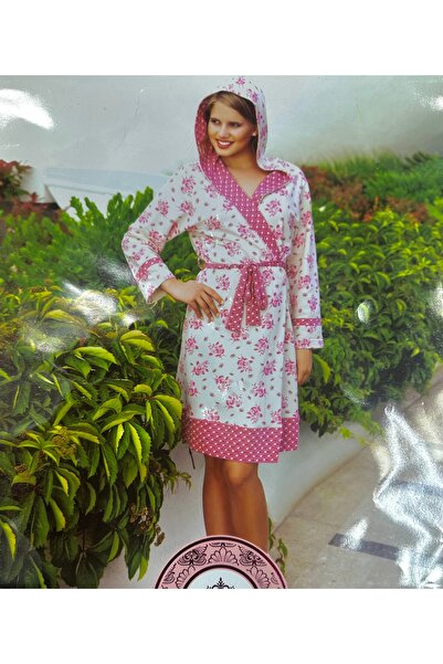 İpek Γυναικεία μακρυμάνικη ρόμπα από 100% βαμβάκι με με κουκούλα ζώνες