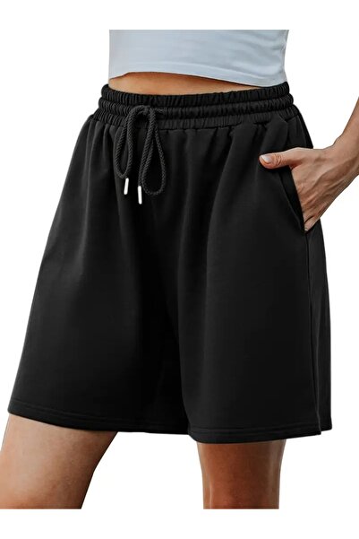 CAONNES Kadın Siyah Şort Büyük Beden Battal Eşofman Altı Spor Rahat Giyim Kaliteli Şık Görünüm ŞAH MODA77458
