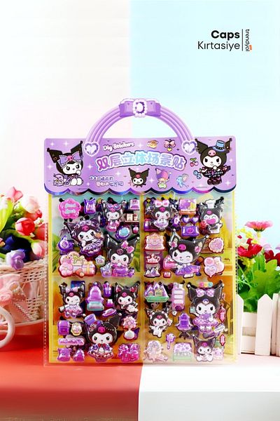caps office Embossed 3D Puff Sticker Set – 96 Pieces Kuromi Themed Stickers |   Special Design in Bag Shape