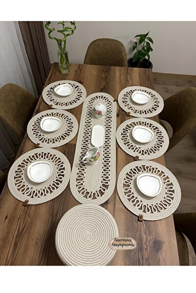 Namteks KOPYA - Jüt Amerikan Servis Takımı Runner Supla Hediyelik Masa Örtü Takımı Yemek Servis Takımı