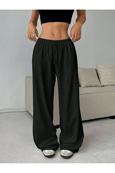 CAONNES Pantaloni de trening negri, largi, de damă, de mărime mare, cu croial...